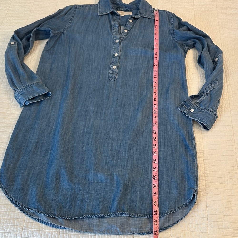 Loft Small Soft Chambray Shirt Dress Sleeve Tab Knee length Tunic Shirt Dress - Picture 4 of 7